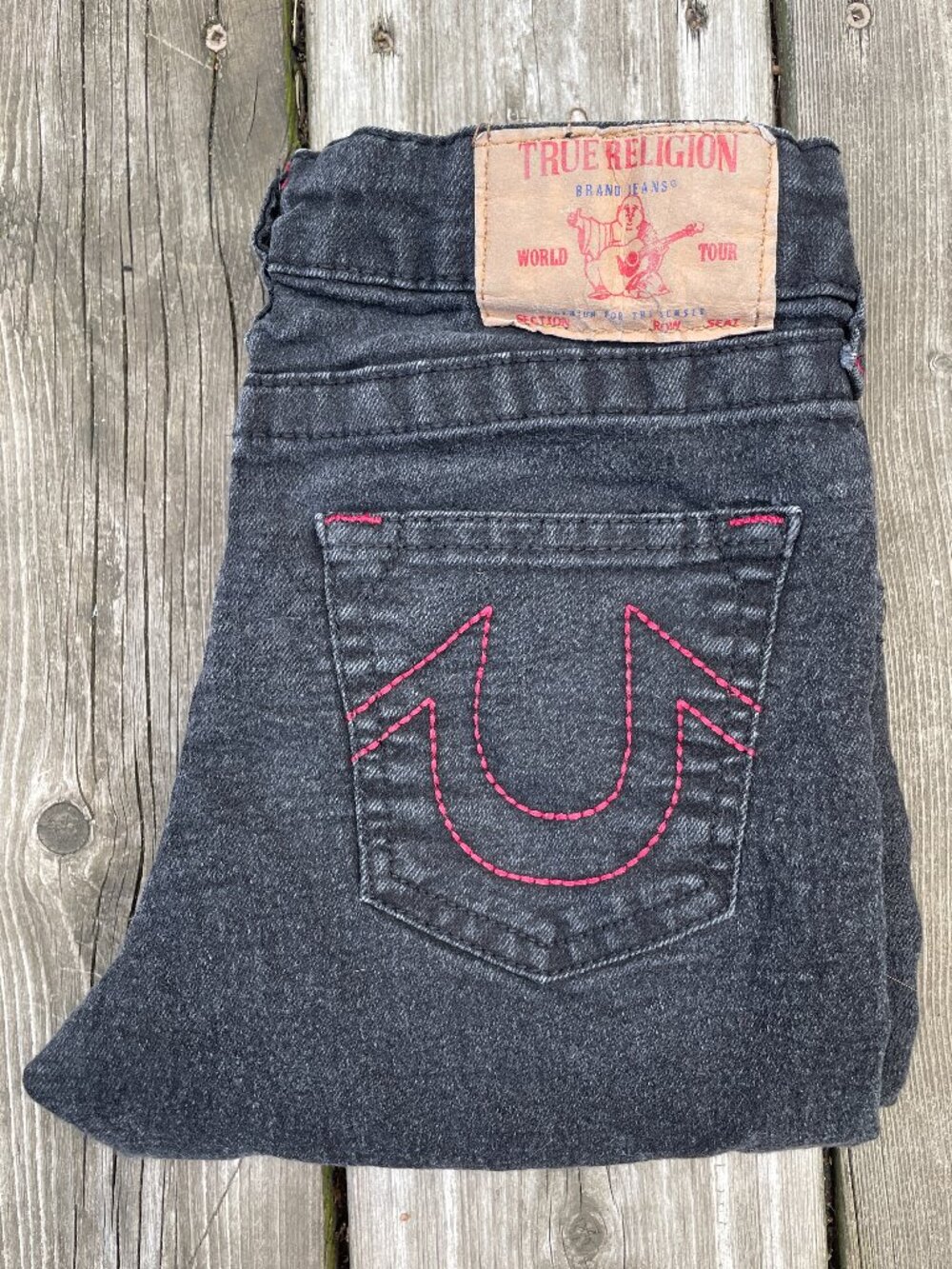 Vintage True Religion Jeans Size 8 BOYS DENIM Gray Black Red GENO STITCH